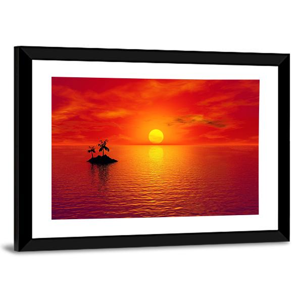 Small Island With Coconut Trees At Sunset Canvas Wall Art-3 Horizontal-Gallery Wrap-25" x 16"-Tiaracle