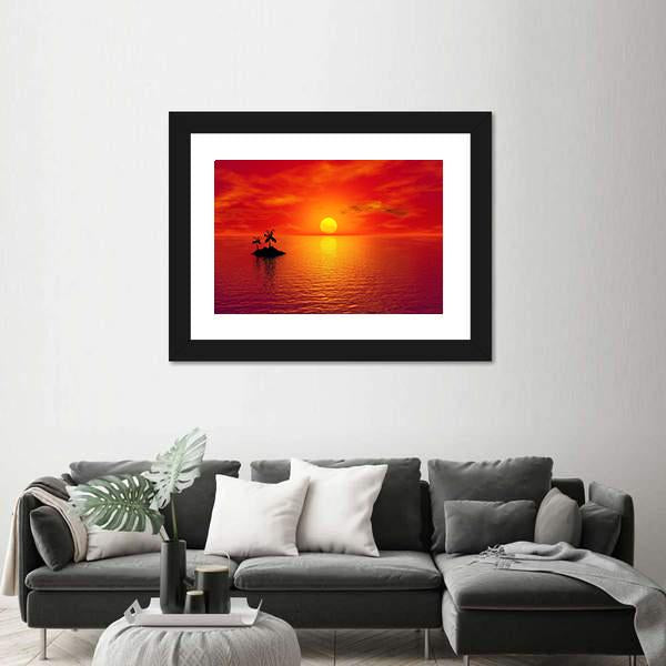 Small Island With Coconut Trees At Sunset Canvas Wall Art-3 Horizontal-Gallery Wrap-25" x 16"-Tiaracle