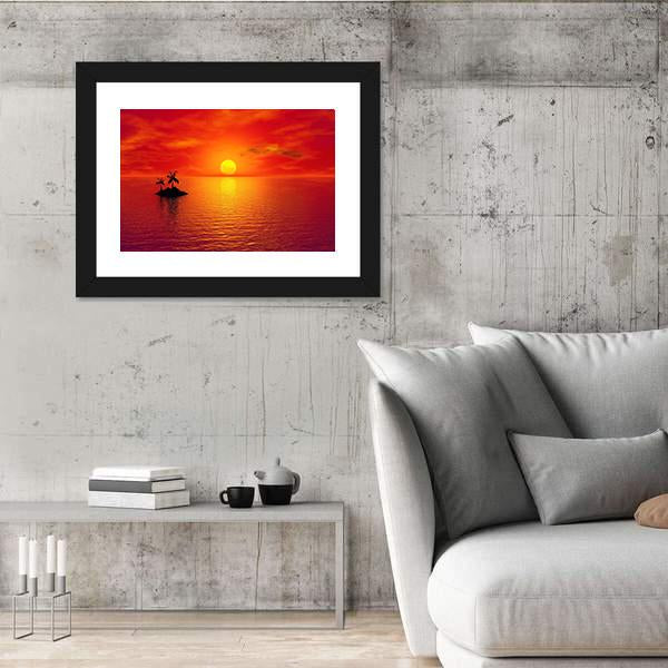 Small Island With Coconut Trees At Sunset Canvas Wall Art-3 Horizontal-Gallery Wrap-25" x 16"-Tiaracle