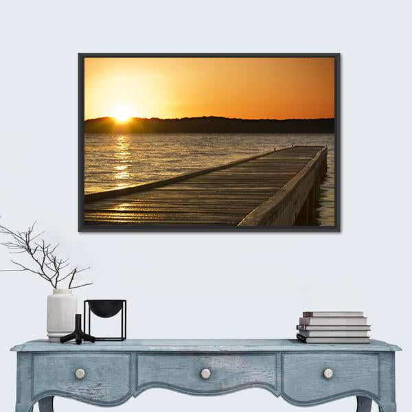 Small Jetty Sticks Out Onto The Lake At Sunrise Canvas Wall Art-1 Piece-Floating Frame-24" x 16"-Tiaracle