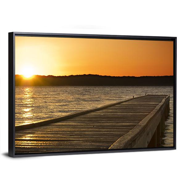 Small Jetty Sticks Out Onto The Lake At Sunrise Canvas Wall Art-3 Horizontal-Gallery Wrap-25" x 16"-Tiaracle