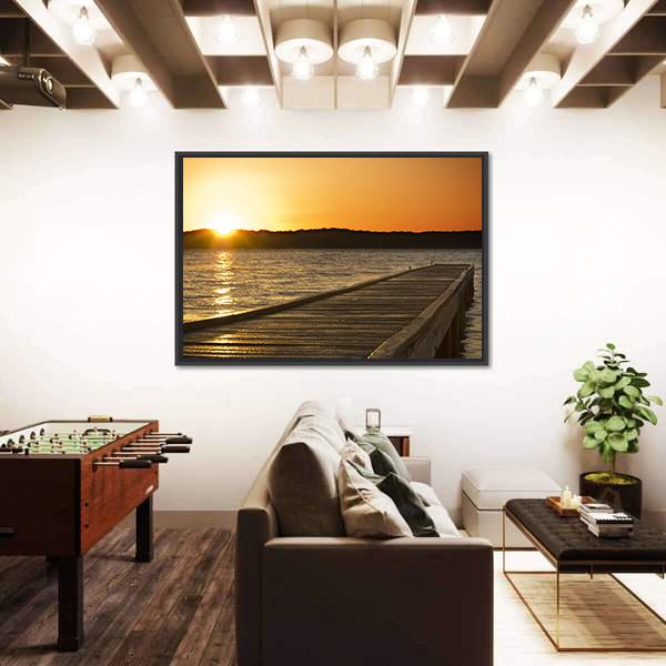 Small Jetty Sticks Out Onto The Lake At Sunrise Canvas Wall Art-3 Horizontal-Gallery Wrap-25" x 16"-Tiaracle