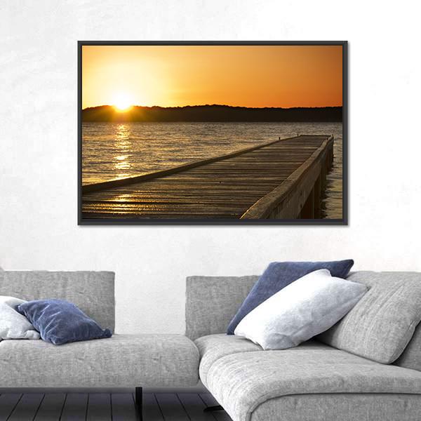Small Jetty Sticks Out Onto The Lake At Sunrise Canvas Wall Art-3 Horizontal-Gallery Wrap-25" x 16"-Tiaracle