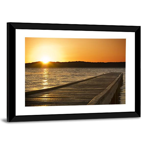 Small Jetty Sticks Out Onto The Lake At Sunrise Canvas Wall Art-3 Horizontal-Gallery Wrap-25" x 16"-Tiaracle