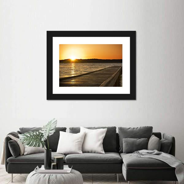 Small Jetty Sticks Out Onto The Lake At Sunrise Canvas Wall Art-3 Horizontal-Gallery Wrap-25" x 16"-Tiaracle