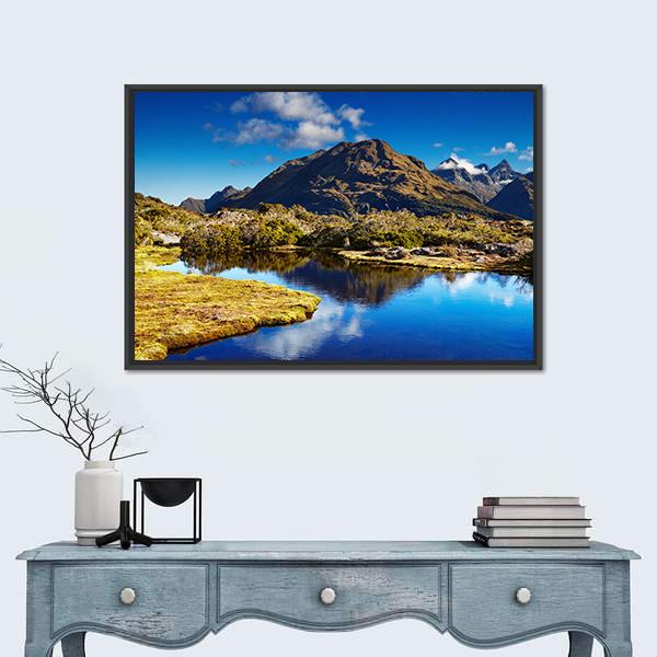 Small Lake At The Key Summit In New Zealand Canvas Wall Art-1 Piece-Floating Frame-24" x 16"-Tiaracle