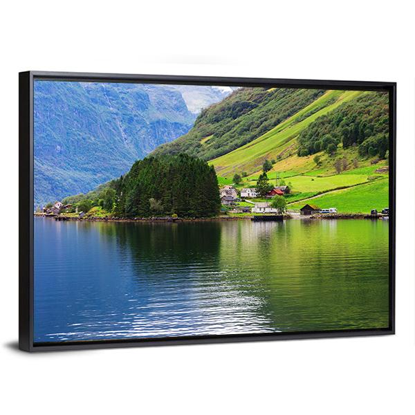 Small Village Gosau In Austrian Alps Canvas Wall Art-3 Horizontal-Gallery Wrap-25" x 16"-Tiaracle