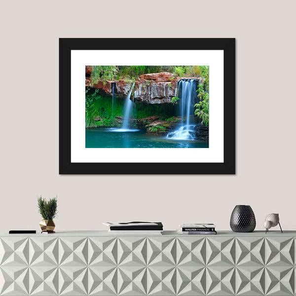 Small Waterfall Flowing Into The Fern Pool Australia Canvas Wall Art-1 Piece-Framed Print-30" x 20"-Tiaracle