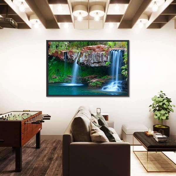 Small Waterfall Flowing Into The Fern Pool Australia Canvas Wall Art-5 Horizontal-Gallery Wrap-22" x 12"-Tiaracle