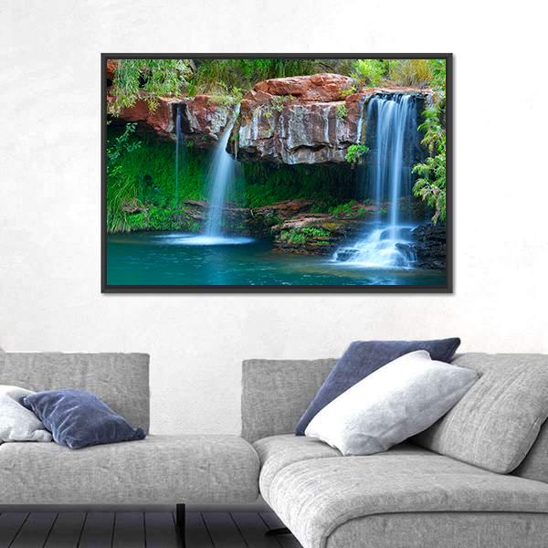 Small Waterfall Flowing Into The Fern Pool Australia Canvas Wall Art-5 Horizontal-Gallery Wrap-22" x 12"-Tiaracle