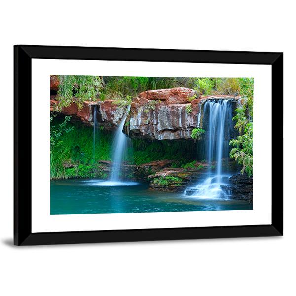 Small Waterfall Flowing Into The Fern Pool Australia Canvas Wall Art-5 Horizontal-Gallery Wrap-22" x 12"-Tiaracle