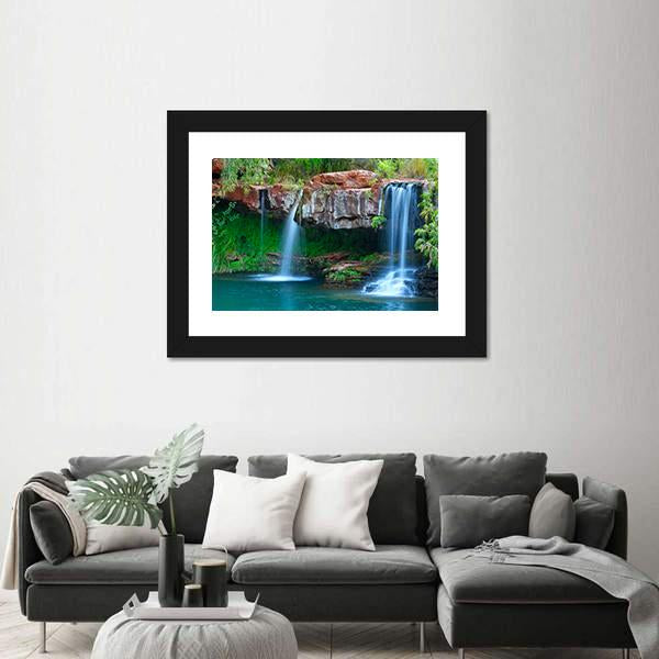 Small Waterfall Flowing Into The Fern Pool Australia Canvas Wall Art-5 Horizontal-Gallery Wrap-22" x 12"-Tiaracle