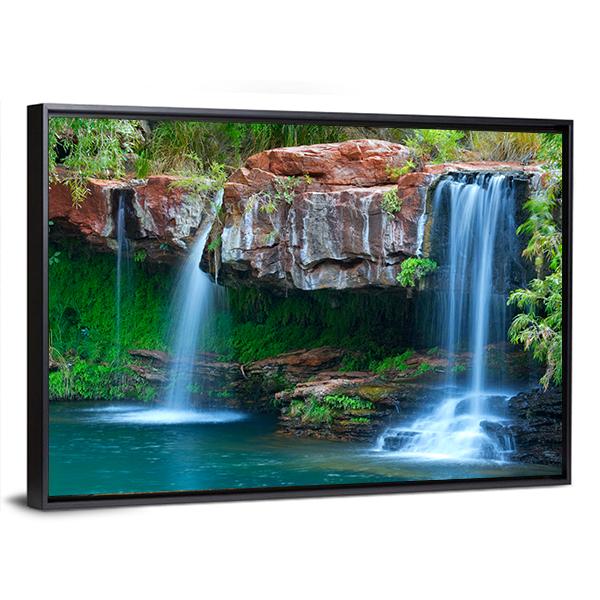Small Waterfall Flowing Into The Fern Pool Australia Canvas Wall Art-5 Horizontal-Gallery Wrap-22" x 12"-Tiaracle