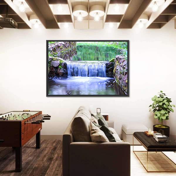 Small Waterfall In The Forest Canvas Wall Art-5 Horizontal-Gallery Wrap-22" x 12"-Tiaracle