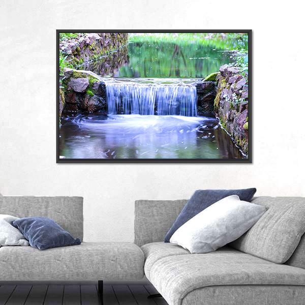 Small Waterfall In The Forest Canvas Wall Art-5 Horizontal-Gallery Wrap-22" x 12"-Tiaracle