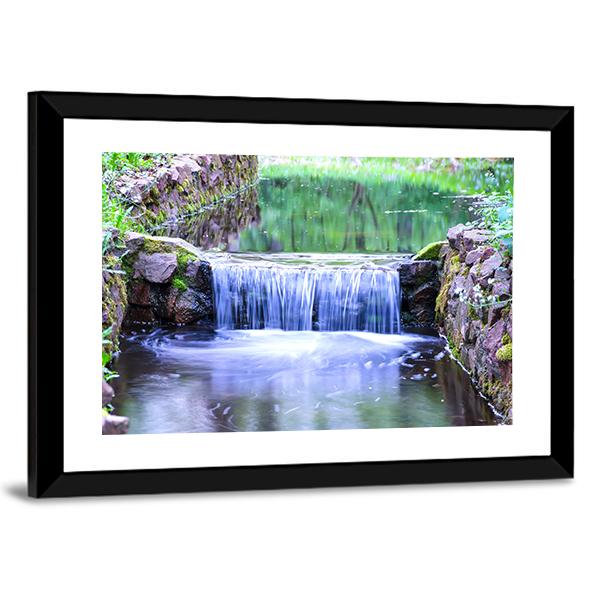 Small Waterfall In The Forest Canvas Wall Art-5 Horizontal-Gallery Wrap-22" x 12"-Tiaracle