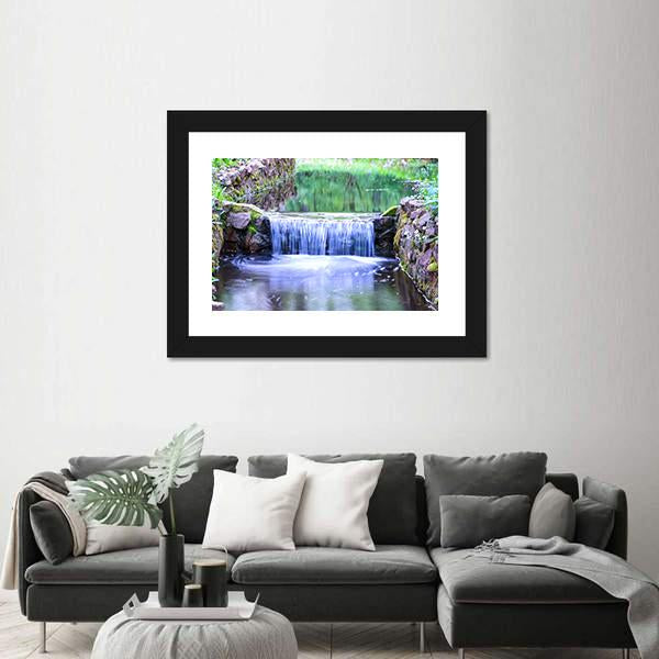 Small Waterfall In The Forest Canvas Wall Art-5 Horizontal-Gallery Wrap-22" x 12"-Tiaracle