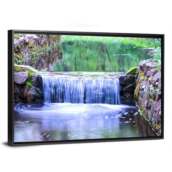 Small Waterfall In The Forest Canvas Wall Art-5 Horizontal-Gallery Wrap-22" x 12"-Tiaracle