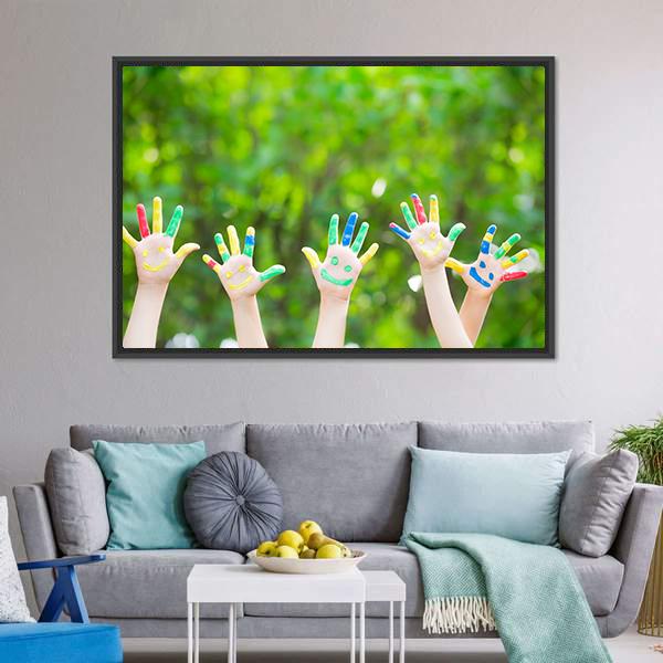 Smiley Hands Canvas Wall Art-5 Horizontal-Gallery Wrap-22" x 12"-Tiaracle