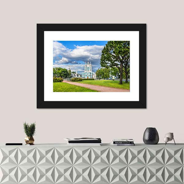 Smolny Cathedral On A Summer Sunny Day Canvas Wall Art-1 Piece-Framed Print-20" x 16"-Tiaracle