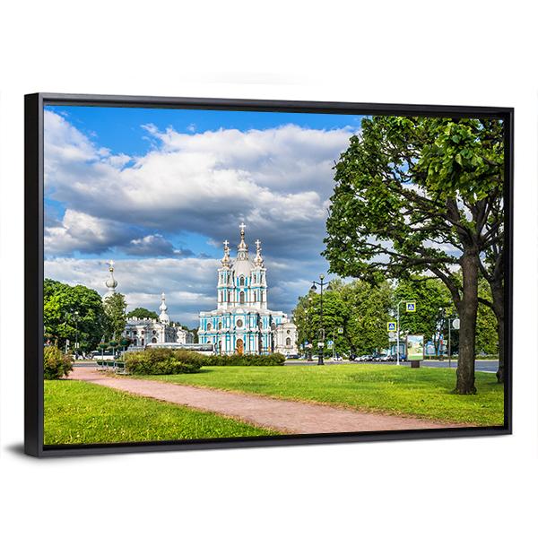 Smolny Cathedral On A Summer Sunny Day Canvas Wall Art-3 Horizontal-Gallery Wrap-25" x 16"-Tiaracle
