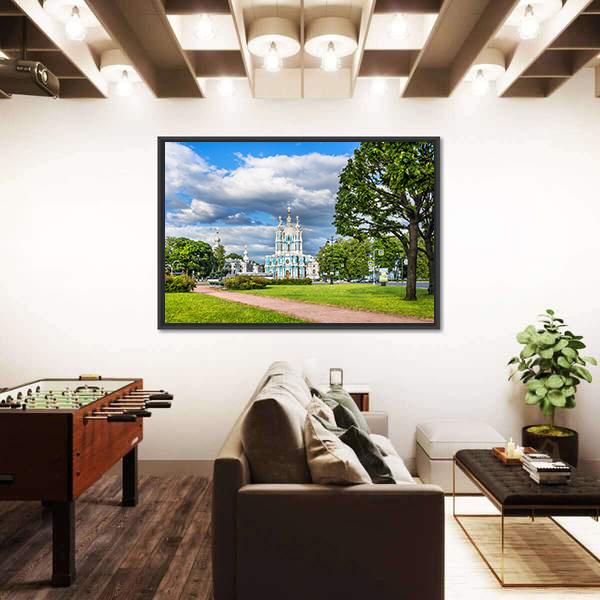 Smolny Cathedral On A Summer Sunny Day Canvas Wall Art-3 Horizontal-Gallery Wrap-25" x 16"-Tiaracle