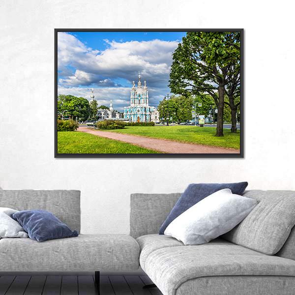 Smolny Cathedral On A Summer Sunny Day Canvas Wall Art-3 Horizontal-Gallery Wrap-25" x 16"-Tiaracle