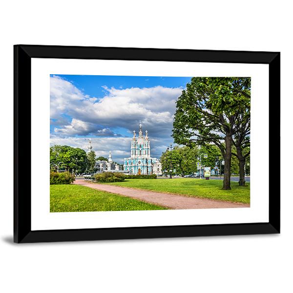 Smolny Cathedral On A Summer Sunny Day Canvas Wall Art-3 Horizontal-Gallery Wrap-25" x 16"-Tiaracle