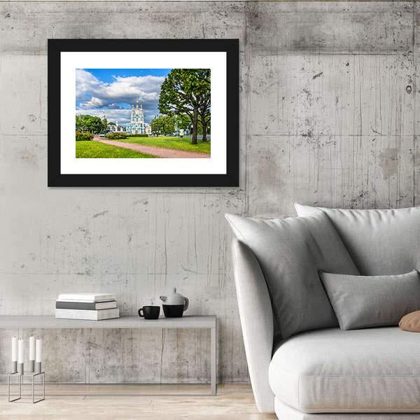 Smolny Cathedral On A Summer Sunny Day Canvas Wall Art-3 Horizontal-Gallery Wrap-25" x 16"-Tiaracle