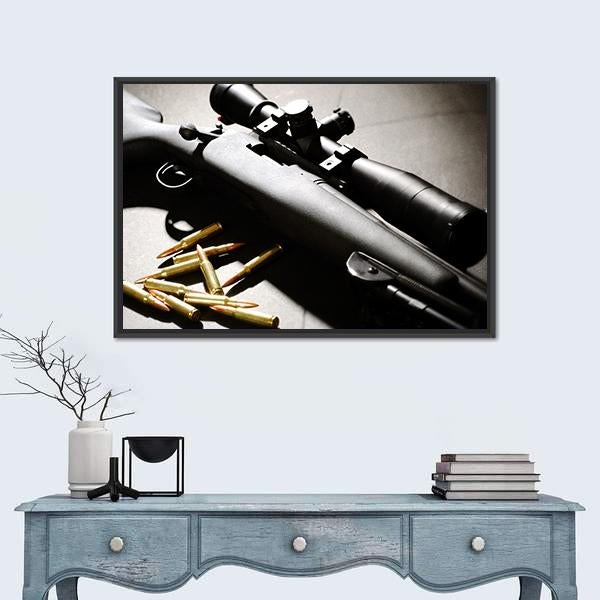 Sniper Rifle With Bullets Canvas Wall Art-1 Piece-Floating Frame-24" x 16"-Tiaracle