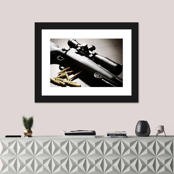 Sniper Rifle With Bullets Canvas Wall Art-1 Piece-Framed Print-20" x 16"-Tiaracle