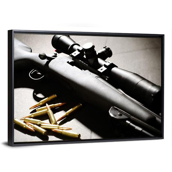 Sniper Rifle With Bullets Canvas Wall Art-3 Horizontal-Gallery Wrap-25" x 16"-Tiaracle