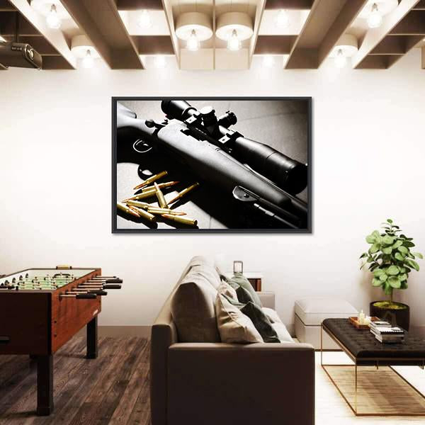 Sniper Rifle With Bullets Canvas Wall Art-3 Horizontal-Gallery Wrap-25" x 16"-Tiaracle