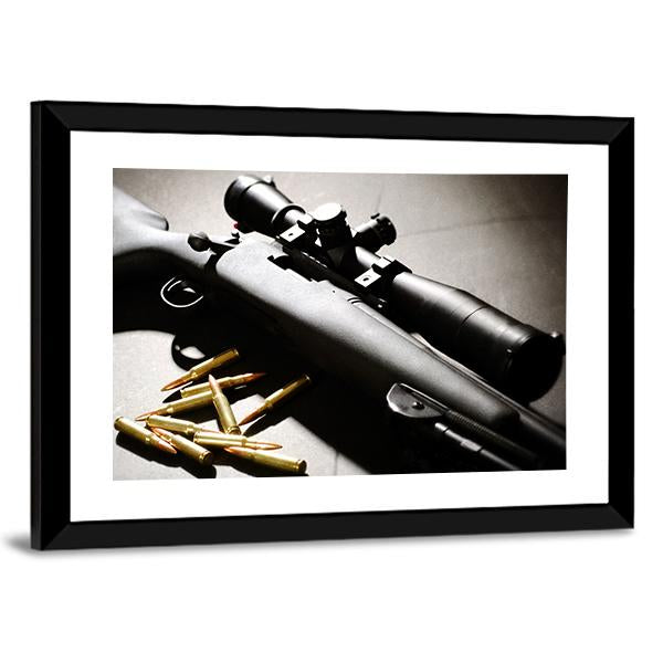 Sniper Rifle With Bullets Canvas Wall Art-3 Horizontal-Gallery Wrap-25" x 16"-Tiaracle