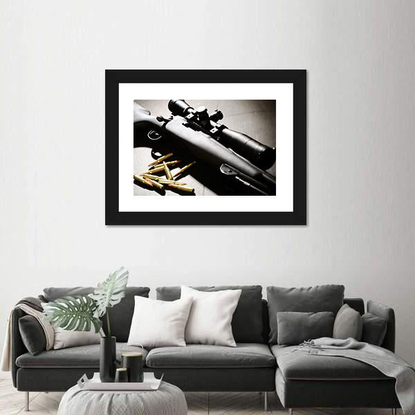 Sniper Rifle With Bullets Canvas Wall Art-3 Horizontal-Gallery Wrap-25" x 16"-Tiaracle