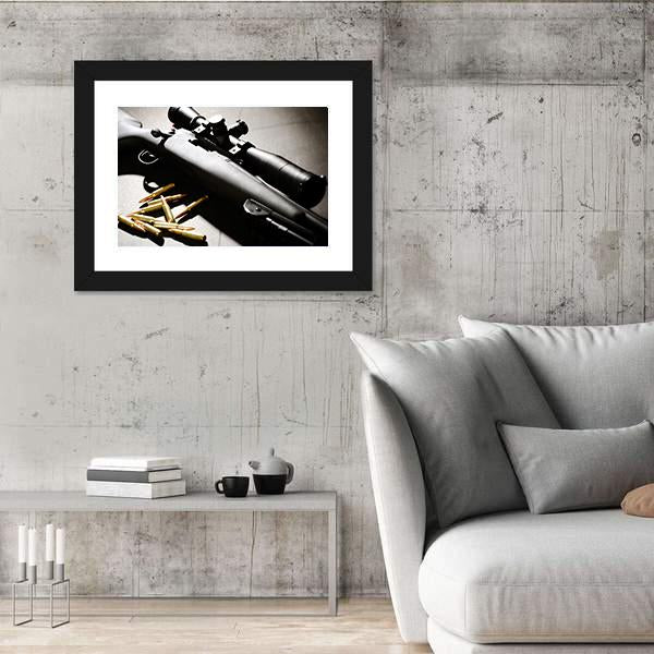 Sniper Rifle With Bullets Canvas Wall Art-3 Horizontal-Gallery Wrap-25" x 16"-Tiaracle