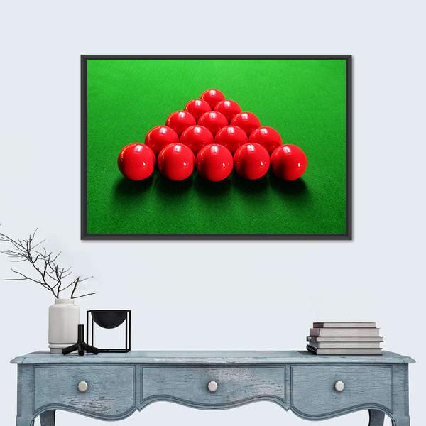 Snooker Balls Arranged In Triangular Shape Ready For Play Canvas Wall Art-1 Piece-Floating Frame-24&quot; x 16&quot;-Tiaracle