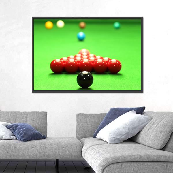 Snooker Balls Ready For Shot Canvas Wall Art-5 Horizontal-Gallery Wrap-22&quot; x 12&quot;-Tiaracle