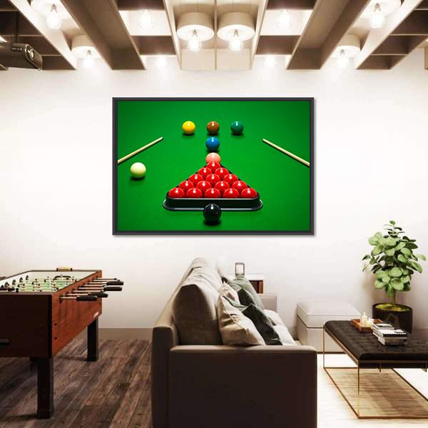 Snooker Balls Set On A Green Table Canvas Wall Art-1 Piece-Floating Frame-24&quot; x 16&quot;-Tiaracle