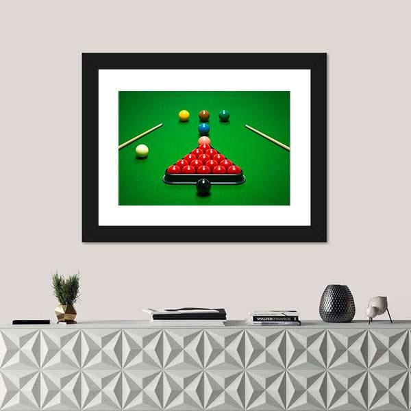 Snooker Balls Set On A Green Table Canvas Wall Art-1 Piece-Framed Print-20&quot; x 16&quot;-Tiaracle