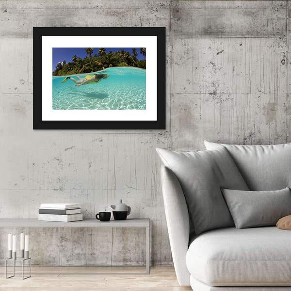 Snorkeler Diving In Blue Lagoon Canvas Wall Art-3 Horizontal-Gallery Wrap-25" x 16"-Tiaracle