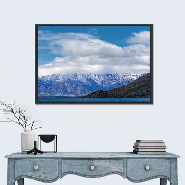 Snow Caped Peaks Across Lake Wakatipu Canvas Wall Art-1 Piece-Floating Frame-24" x 16"-Tiaracle