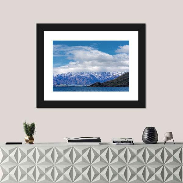 Snow Caped Peaks Across Lake Wakatipu Canvas Wall Art-1 Piece-Framed Print-20" x 16"-Tiaracle