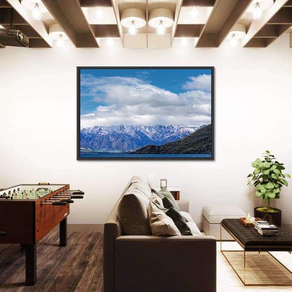 Snow Caped Peaks Across Lake Wakatipu Canvas Wall Art-3 Horizontal-Gallery Wrap-25" x 16"-Tiaracle