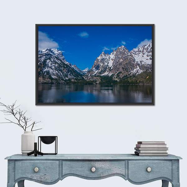 Snow Capped Mountain Reflection In Lake Canvas Wall Art-1 Piece-Floating Frame-24" x 16"-Tiaracle