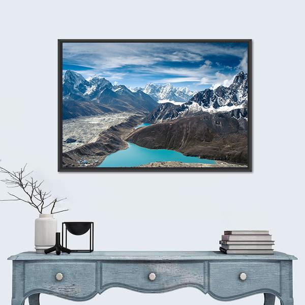 Snow-Capped Mountains With Lake Nepal Canvas Wall Art-1 Piece-Floating Frame-36" x 24"-Tiaracle