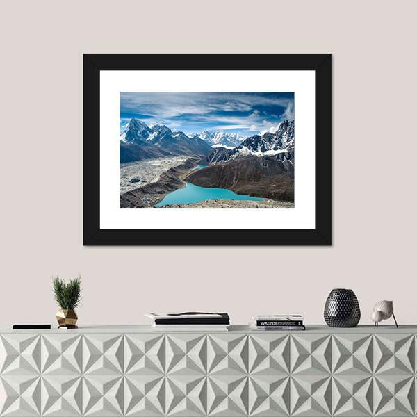Snow-Capped Mountains With Lake Nepal Canvas Wall Art-1 Piece-Framed Print-30" x 20"-Tiaracle