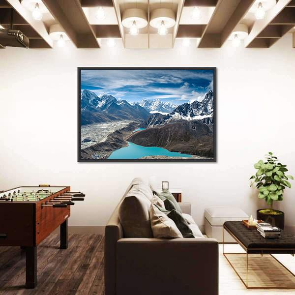 Snow-Capped Mountains With Lake Nepal Canvas Wall Art-5 Horizontal-Gallery Wrap-22" x 12"-Tiaracle