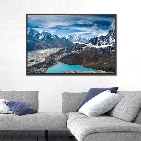Snow-Capped Mountains With Lake Nepal Canvas Wall Art-5 Horizontal-Gallery Wrap-22" x 12"-Tiaracle