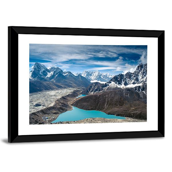 Snow-Capped Mountains With Lake Nepal Canvas Wall Art-5 Horizontal-Gallery Wrap-22" x 12"-Tiaracle